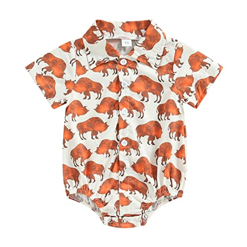 KtwHarnu Western Baby Boy Clothes Cow Print Shirt Romper Short Sleeve Button Down Bodysuit Cowboy Summer Outfit