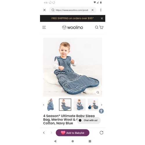 4 Season® Ultimate Baby Sleep Bag, Merino Wool & Organic Cotton, Navy Blue