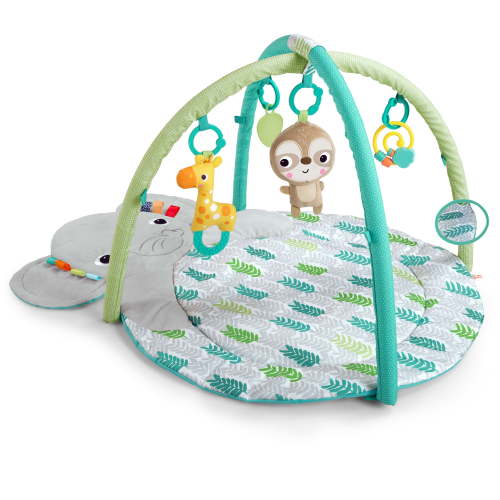 Bright Starts Hug ‘n Cuddle Elephant Activity Baby Gym, Tummy Time Play Mat with Take-Along Toys, Green, for Newborn+