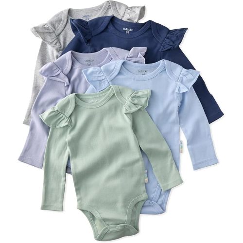 Ashley 5-Pack Long Sleeve Ruffle Shoulder Bodysuits 100% Organic for Baby Girls