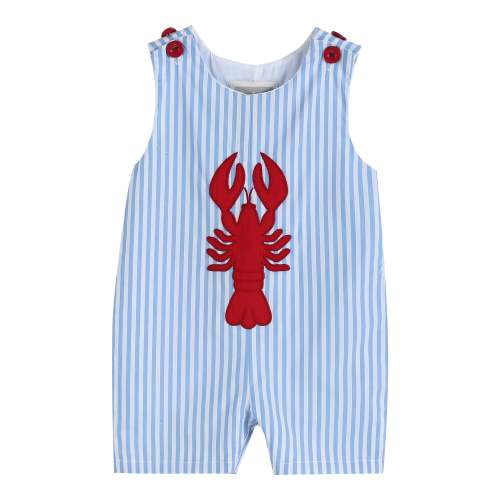 Blue Striped Crawfish Applique Shortalls