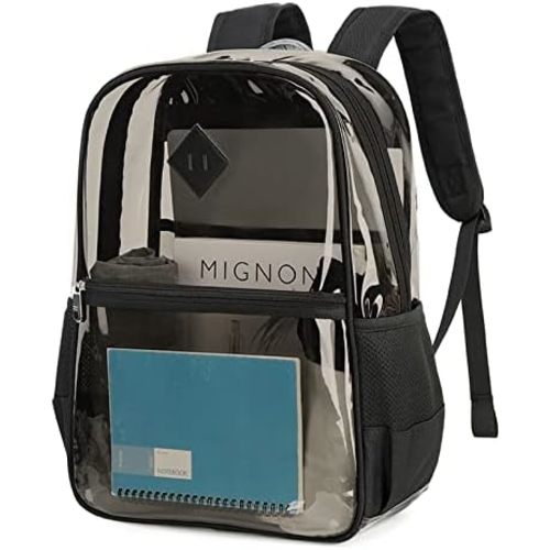 Clear Backpack, Heavy Duty See Through Book Bag for Work, Security, Concerts, College Transparent PVC bookback Stadium Approved,Black(Semi-transparent)