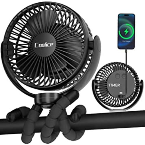 Stroller Fan Rechargeable - Portable Fan for Stroller, Timing Baby Fan, 35H Battery Operated Fan, 3 Speeds Baby Stroller Fan, Rotatable Seat Fan, Car Fan for Baby, Clip On Fan with Flexible Tripod