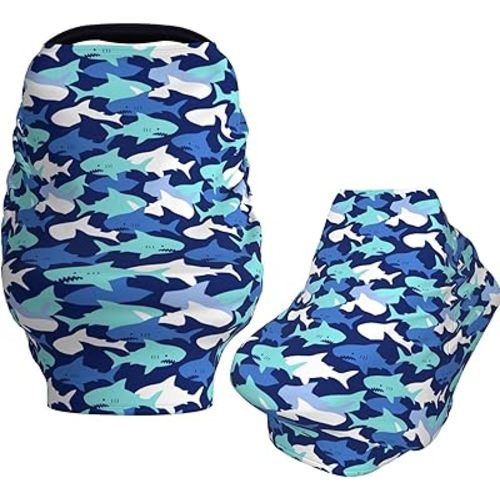 Shark Fish Baby Car Seat Covers Carseat Canopy Soft Infant Stroller Cover Nursing Breastfeeding Covers for Girls Boys Newborn
