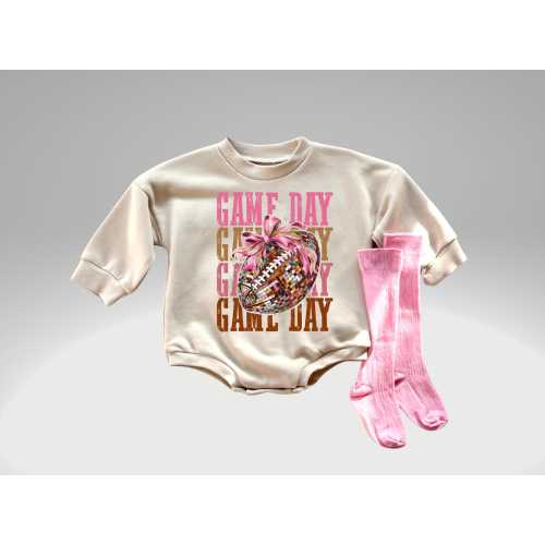 Coquette Bow Baby Girl Football Bubble Romper Baby First Football Sweatshirt Baby Football Pink Bow Outfit Girl Pink Coquette Baseball