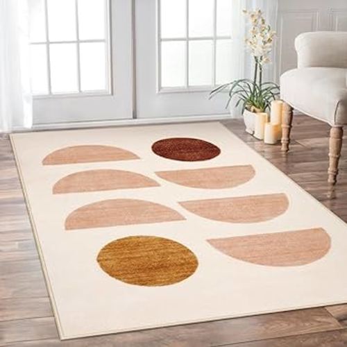 Lahome Boho Washable Rugs 5x7, Ultra-Thin Living Room Rugs with Rubble Backing, Modern Soft Bedroom Rugs Non Shedding Nursery Rugs for Classroom Kids Dining Room Office (5x7ft,Pink)