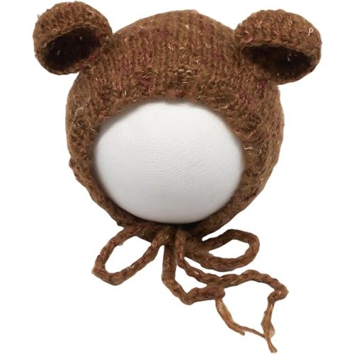 Newborn Baby Photography Props Bear Hat Crochet Knitted Classic Tweed Bonnet Unisex Photo Shoot Outfits Handmade Hat