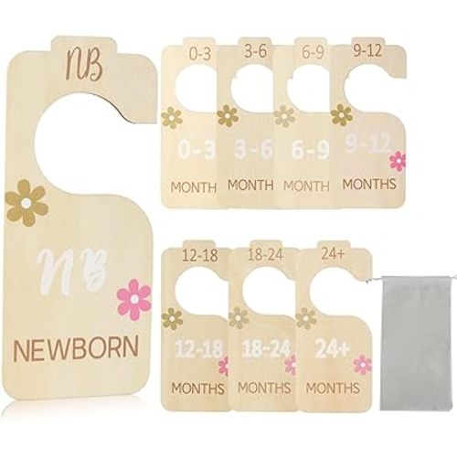 Baby Closet Dividers for Clothes Organizer - Set of 8 Wooden Double-Sided Baby Clothes Size Hanger Dividers Baby Closet Organizer from Newborn to Toddler for Nursery Decor (Style B)