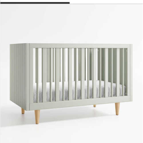 Finn Sage Green Wood Convertible Baby Crib with Toddler Bed Rail