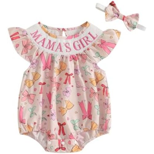 KMBANGI Mamas Girl Baby Girl Clothes Newborn Baby Ruffle Sleeveless Bowknot Romper Smocked Shirts Bodysuit Baby Summer Outfit