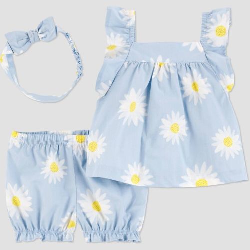 Carter's Just One You®️ Baby Girls' Floral 3pc Top & Bottom Set With Headband - Yellow/white 18m