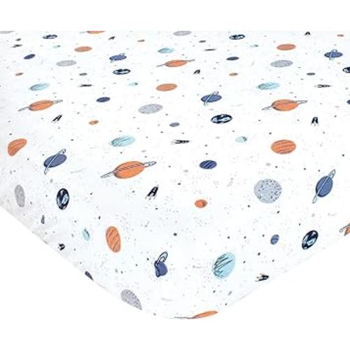 Hudson Baby Unisex Baby Cotton Fitted Crib Sheet, Space, One Size