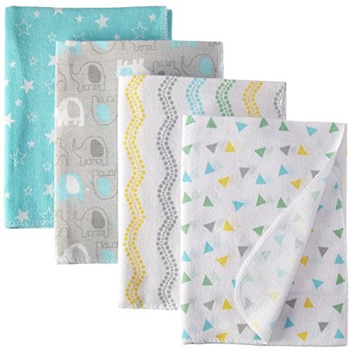 Luvable Friends Unisex Baby Cotton Flannel Receiving Blankets, Basic Elephant 4-Pack, One Size