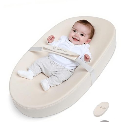 COMOMY Baby Changing Pad with Wipeable & Waterproof PU Cover, Contoured Diaper Changing Pad for Dresser with Non-Slip Safety Belt, Portable and Lightweight, Large Cushioned Foam, Creamy White