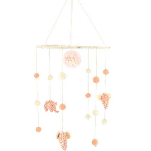 Print Elephant Felt Mobile, Pink And Cream - Fiona Walker England Mobiles | Maisonette
