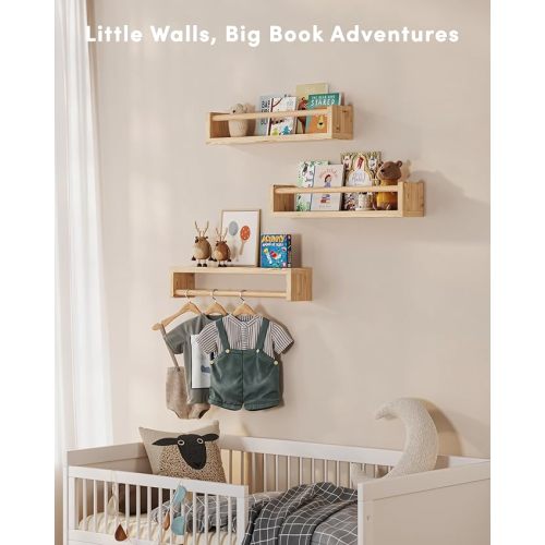 G&W Gruwald Nursery Book Shelves, Set of 3, Hanging Bookshelf, Wall Book Shelves for Bedroom Kids, Floating Shelf for Wall, Nursery Decor
