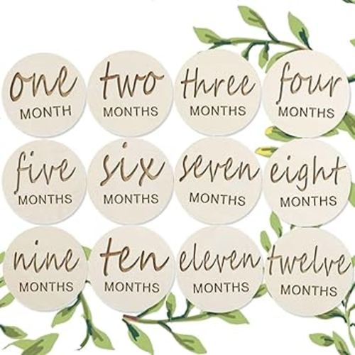 12 Packs Wooden Baby Monthly Milestone Cards, Baby Monthly Milestones for Newborn Baby Gifts,1-12 Months Wooden Discs with Baby Announcement Sign, Pregnancy Baby Shower Gifts for Christmas New Year