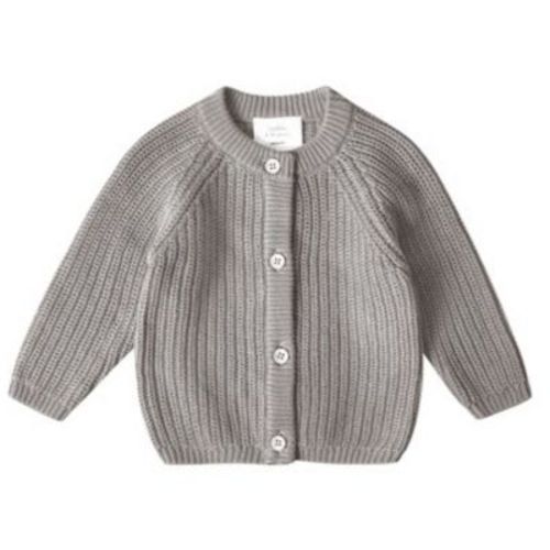 Stellou & Friends 100% Cotton Chunky Ribbed Knitted Cardigan For Boys & Girls Ages 0-6 Years - 0-3 Months / Stone Grey Melange