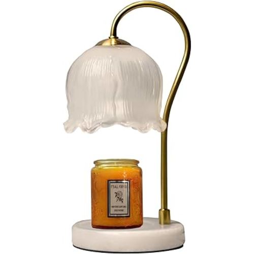 nicelight Candle Warmer Lamp,Electric Candle lamp,Glass Lamp with 3-50W Bulbs,Free Jar Candle, Rose Gold Frame Candle Lamp w/ 2HR/4HR/8HR Timer and Dimmer for Home Decor (Marble, Lily of The Valley)