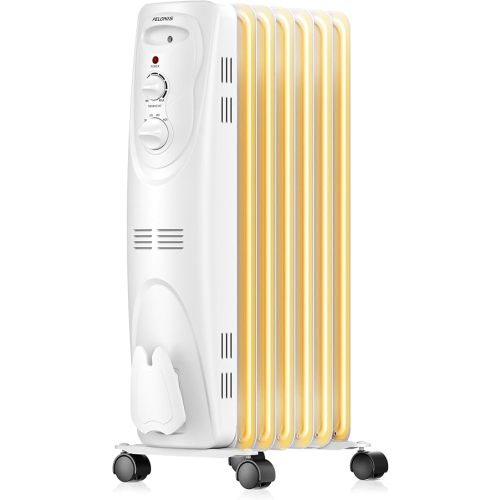 PELONIS Oil Filled Radiator Heater for indoor use Large Room Safe with Thermostat, 1500W Energy Efficient Quiet Space Heater, 3 Heat Settings, Overheat & Tip-Over, White