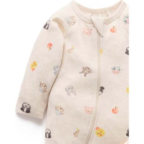 Printed Zip Footie 2 Pack Farm Animals Print - Purebaby | Maisonette
