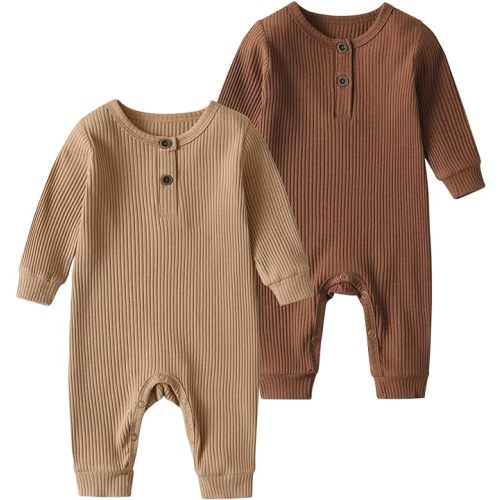 Baby Boy Girl 2 Pack Solid Romper Short/Long Sleeve One Piece Jumpsuits Clothes Sets