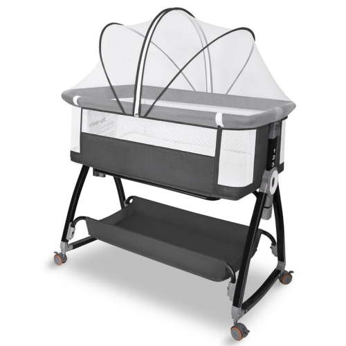 Baby Bassinet, HDJ Bedside Sleeper Bassinet with Storage Basket for Infant, Bedside Crib for 0-6 Months, Dark Gray