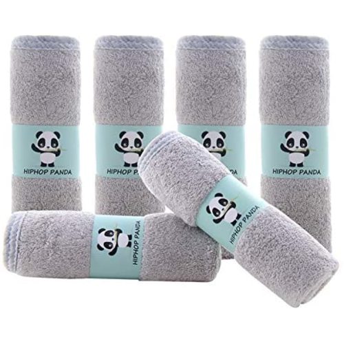 Hypoallergenic Bamboo Baby Wash Clothes - 2 Layer Ultra Soft Absorbent Bamboo Washcloths for Boy - Newborn Face Towel - Makeup Remove Washcloths for Delicate Skin - Baby Shower Gift (Gray, 6 Pack)