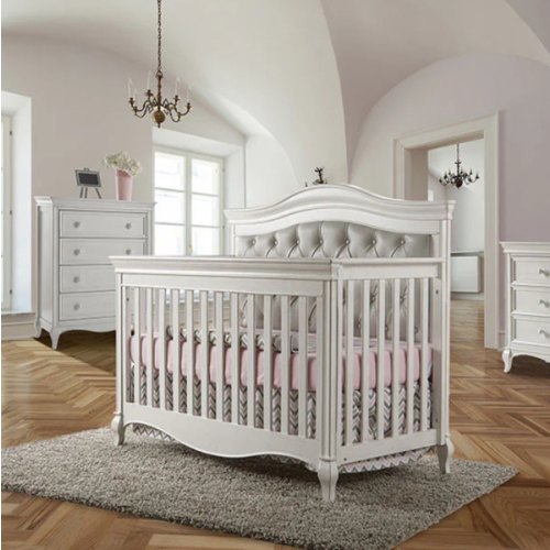 Pali Diamante Collection Forever Crib in Vintage White with Grey Leather Panel