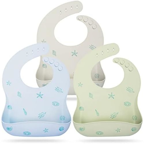 Mia Li Silicone Bibs – 3pcs Waterproof Silicone Bib Set – Silicone Baby Bibs with Adjustable Closure – Non-Messy Toddler Bib
