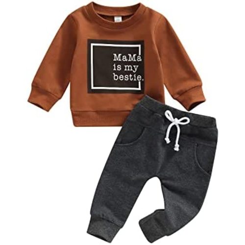 Murnouche Toddler Baby Boy Fall Winter Outfits Letter Crewneck Sweatshirt Casual Pants 2Pcs Clothes Set