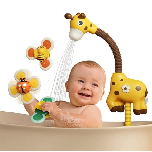 Nevenka Baby Bath Toys with Shower Head Suction Spinner Toys Squeeze Ball for Toddlers-Giraffe