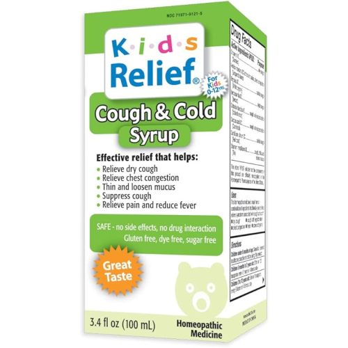 Kids Relief Cough & Cold Syrup for Kids 0-12 Years, for Dry and Productive Cough, 3.4 Fl Oz (Pack of 1)