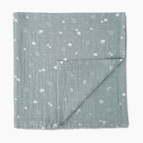 MORI Pre-Washed Burp Cloth & Muslin Swaddle - Blue, Medium