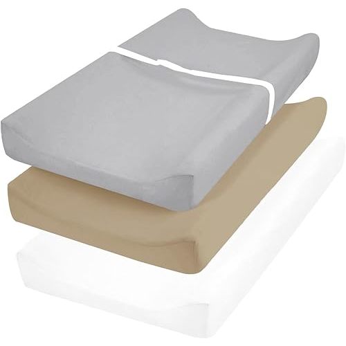 david's Kids 3 Pack Changing Pad Cover Set, Ultra Soft Breathable Cozy Microfiber Diaper Change Table Sheets for Baby Girls, Fit Most Changing Pads, White & Grey & Khaki