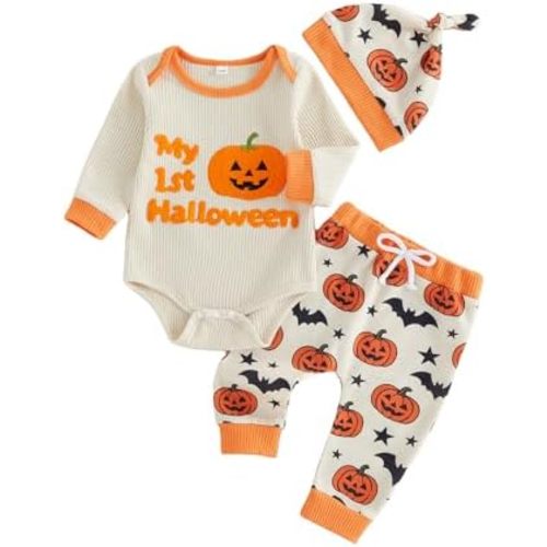Newborn Baby Boy Clothes Football Outfits Embroidered Waffle Long Sleeve Romper Pants Hat Fall Winter 3 Piece Set