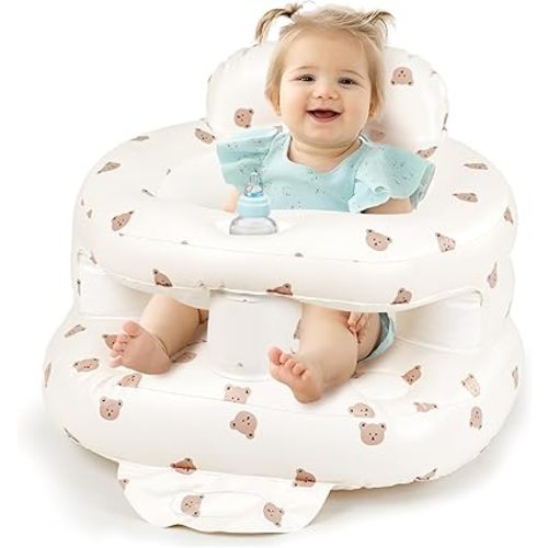 Inflatable Baby Seat for Babies 4-36 Months, Tooktro Blow Up Floor Chair with Built-in Air Pump for Sitting Support, Perfect for Summer and Beach Travel, Full enclosure丨 Inflatable Baby Chair (Bear)