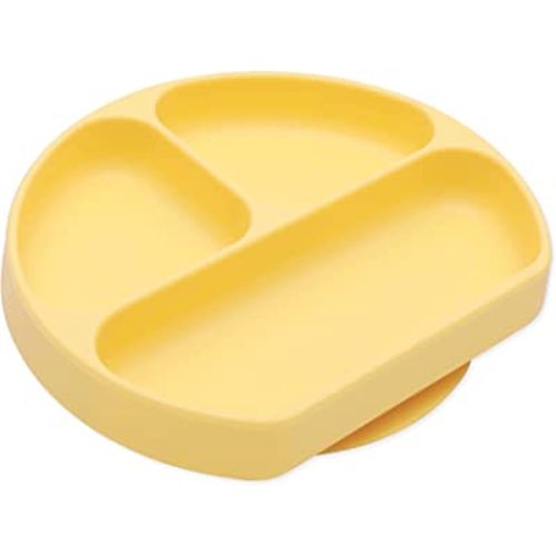 Bumkins Toddler and Baby Suction Plate, Silicone Divided Grip Dish, Babies and Kids, Baby Led Weaning, Children Feeding Supplies, Non Skid Sticky Bottom, Platinum Silicone, 6 Months Up, Pineapple