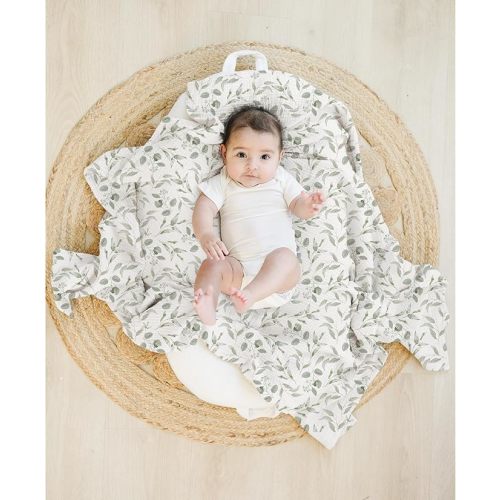 Konssy 3 Pack Muslin Swaddle Blankets for Unisex, Newborn Receiving Blanket, Large 47 x 47 inches, Soft Breathable Muslin Baby Swaddles for Boys & Girls - Green Leaves