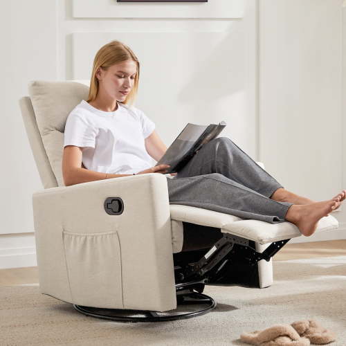 JOINSUN Cozy Swivel Nursery Chair – Silent Gliding Recliner with Footrest, Ideal for Feeding, Cuddling & Napping, Brown