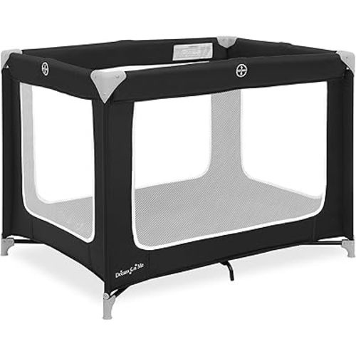 Dream On Me Zoom Portable Playard in Black, Lightweight, Packable and Easy Setup Baby Playard, Breathable Mesh Sides and Soft Fabric - Comes with a Removable Padded Mat