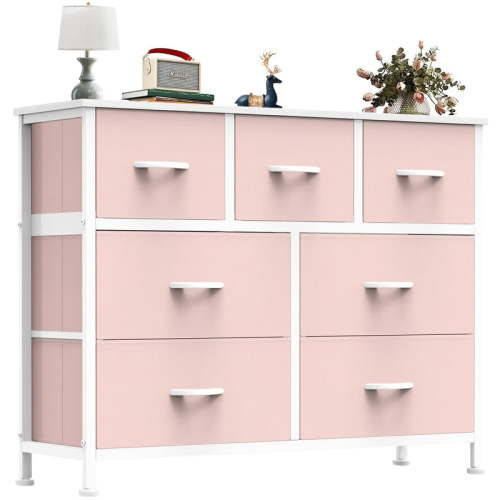 Gianna Chest of Drawers with 7 Fabric Drawers, Drawer Cabinet, Organization Furniture for Kitchen, Office, Hallway, Pink