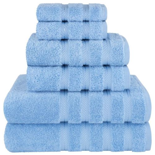 American Soft Linen 6 Piece Towel Set, 100% Cotton Bath Towels for Bathroom, Sky Blue