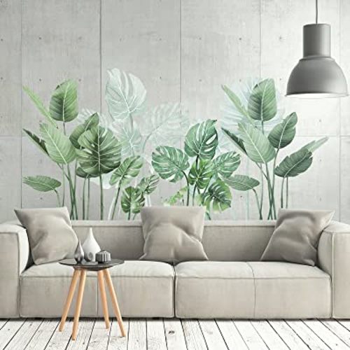 Tropical Green Plants Leaf Wall Stickers, ULENDIS Removable Nature Palm Tree Leaves Wall Decals, Creative Skirting Line Art Mural Decor for Kids Nursery Living Room Bedroom Kitchen