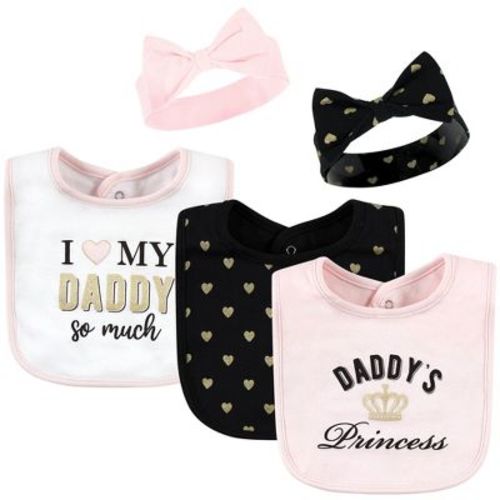 Hudson Baby Infant Girl Cotton Bib And Headband Or Caps Set, Daddys Princess, One Size