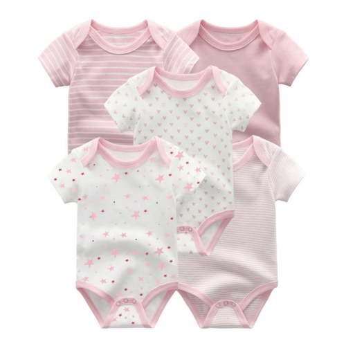 Zavbaby Unisex 5-Pack Short Sleeve Baby Boy Girl Bodysuits Casual Cotton Infants Outfit