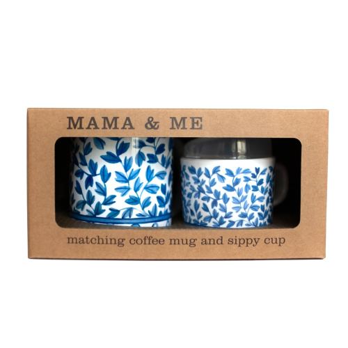 Helmsie BLUE AND WHITE Mama and Me Blue and White Matching Mug and Sippy Cup Set, Chinoisserie toddler “coffee” mug.