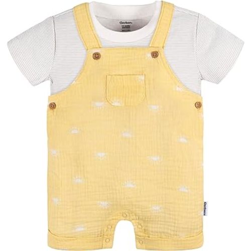 Gerber Unisex Baby Gauze Overall Romper And T-Shirt Set
