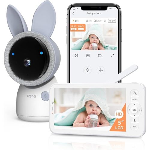 ARENTI 4MP 2.4G&5G WiFi Baby Monitor with Camera and Audio, Night Light, Auto Traking, Cry&Motion Detection, Temperature Sensor, App Control