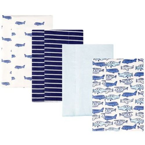 Hudson Baby Infant Boys Cotton Poly Flannel Burp Cloths 4-Pack, Born To Fly, One Size